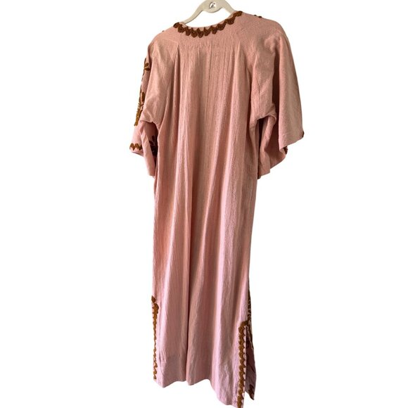Arte Mexicano Womens Caftan Size M Pink Cotton Hand Embroidered Vintage Rare - Picture 2 of 16